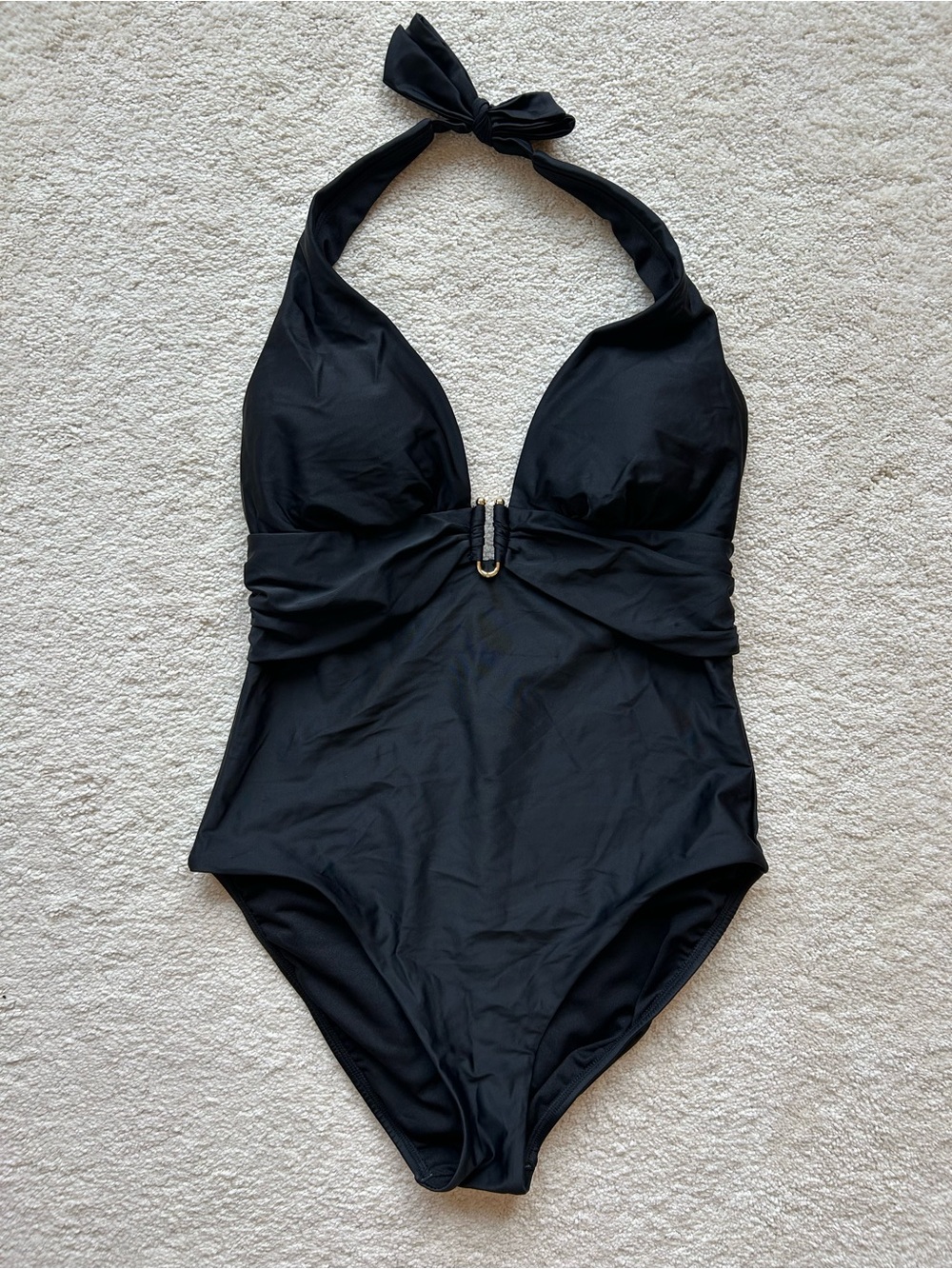 Shade & Shore U-Wire Halter Plunge Full Coverage One-Piece Swimsuit Sz Large NWT - Picture 3 of 5
